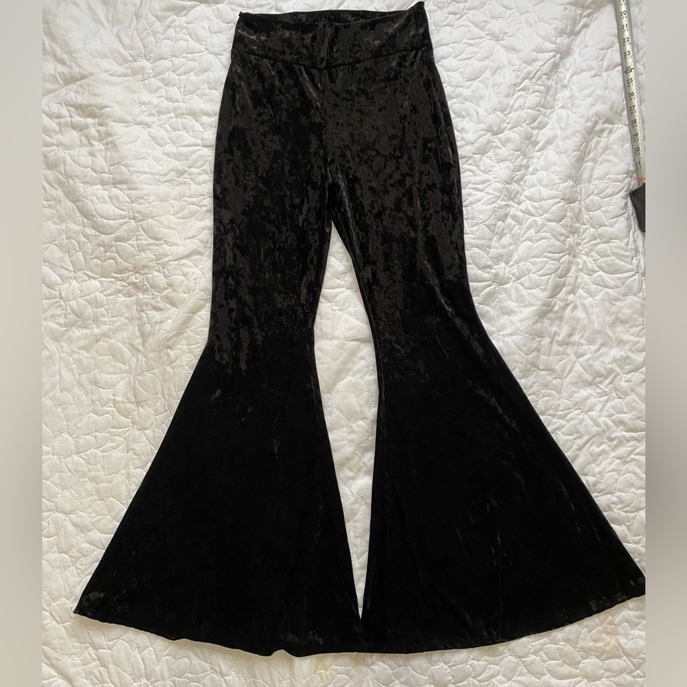 Turquoise Haven Women's Black Faux Velvet Pants - Medium - Elastic 28"-30" Waist